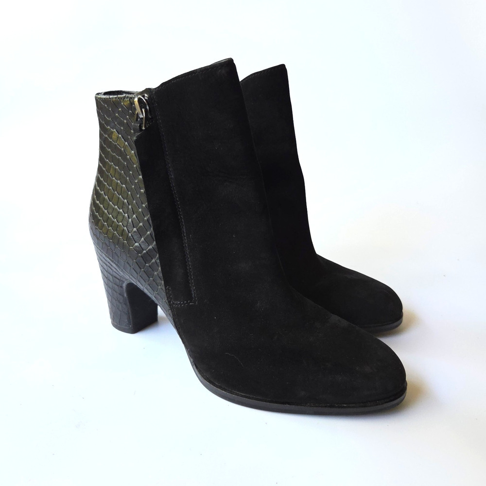 ECCO Solbjerg Black Suede Ankle Boots Size 37 6 6.5 Reptile Side Zip Comfort